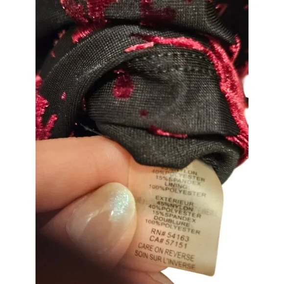 Ivanka Trump Red & Black Velvet Floral Long Sleeve Midi Dress Size 4 - Picture 7 of 9